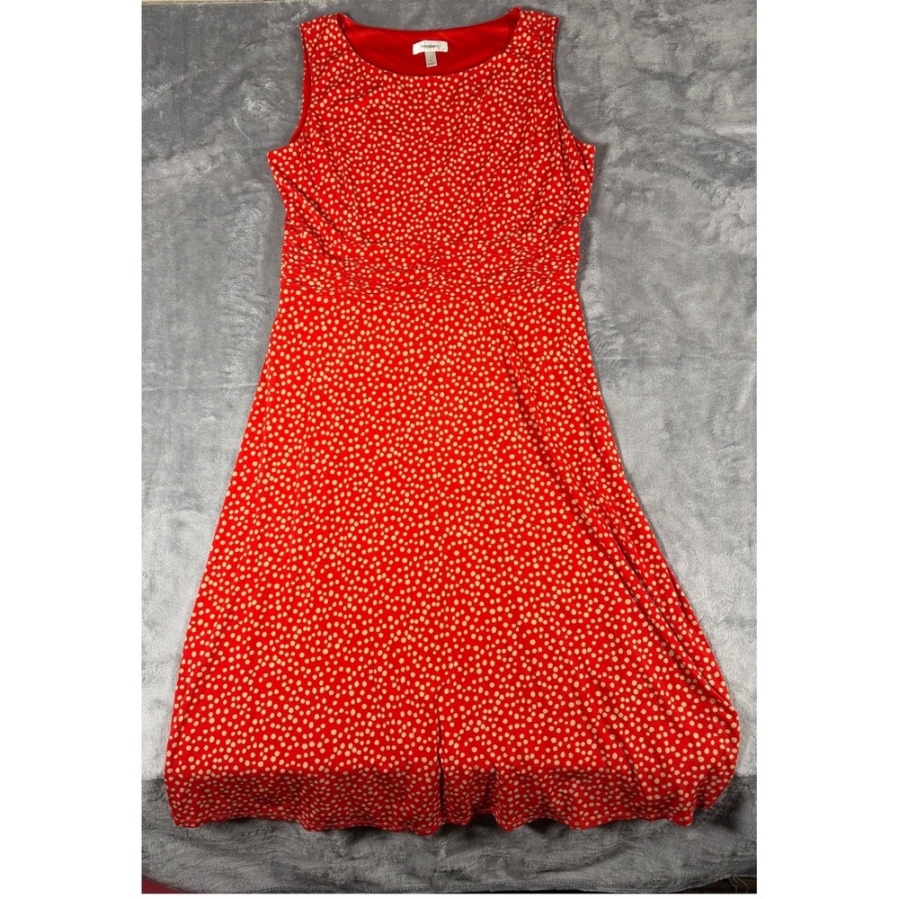 Dressbarn Red Polka Dot Sleeveless Ruched Waist Midi Dress Womens 16